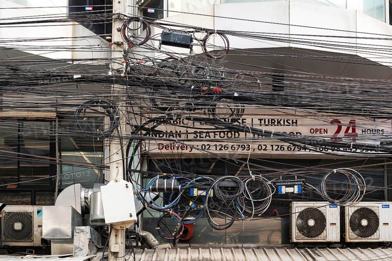 Power lines Cable clutter and air conditioning units
