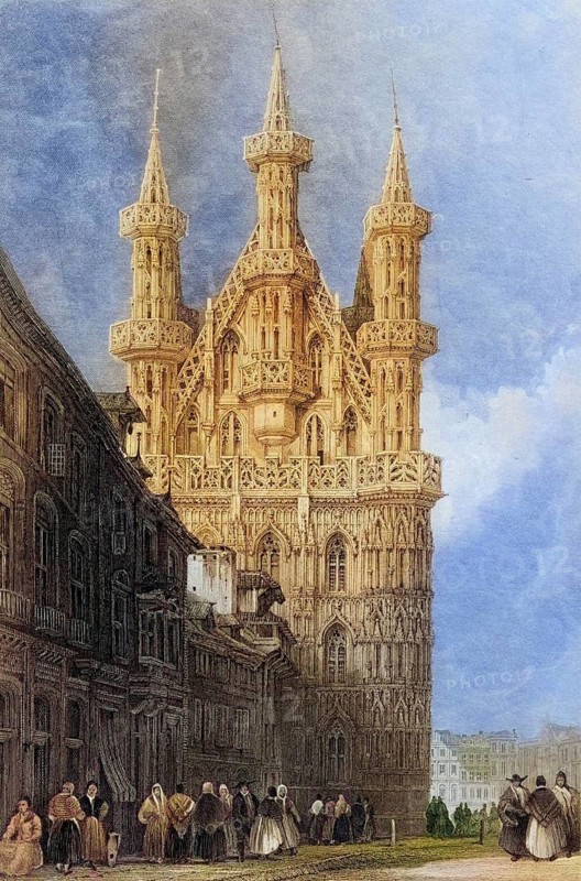 Town Hall, Hotel de Ville, c. 1800, Louvain, Leuven, Belgium, Historical, digitally restored reproduction from a 19th century original, Record date not stated, Europe