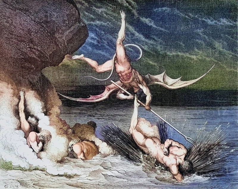 Illustration by Gustave Dore (1832-1883) for Dante's Inferno, the Divine Comedy by Dante Alighieri Canto, Inferno, Hell, Paradise, Angels, Damnation, Historical, digitally restored reproduction from a 19th century original, Record date not stated