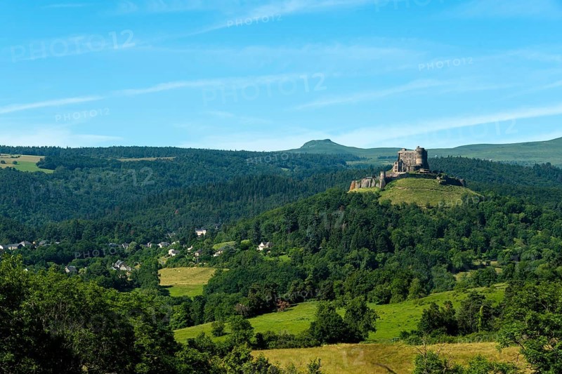 View of the medieval castle of Murol in the Auvergne Volcanoes Regional Natural Park, Puy de Dome, Auvergne Rhone Alpes, France, Europe