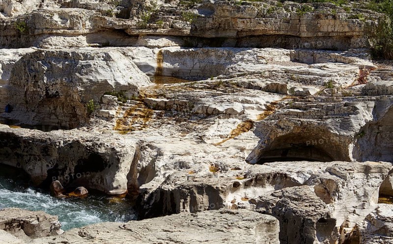 Limestone cliffs of the Sautadet cascades near La Roque-sur-Cèze, Département Gard, Occitanie region, France, Europe