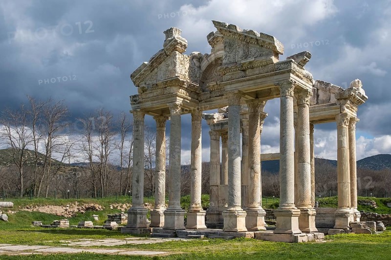 Tetrapylon or propylon in the ancient archaeological site of Aphrodisias, Geyre, Karacasu, Aydin, Western Turkey, Turkey, Asia