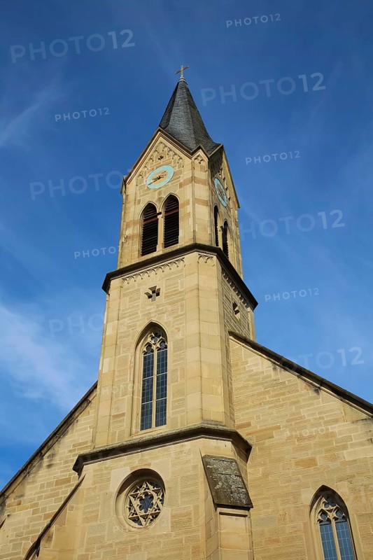 Castle church from 1854, architecture, sacred building, church, church tower, clock, Hochberg district, Remseck am Neckar, Ludwigsburg district, Baden-Württemberg, Germany, Europe