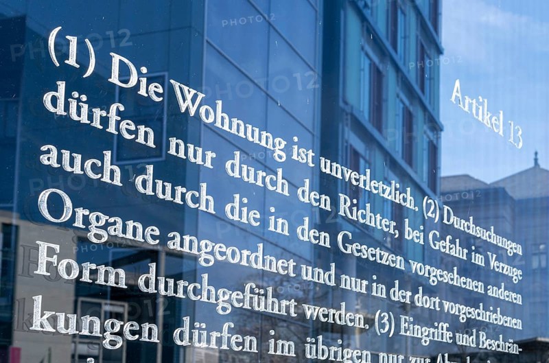 Basic Law 49, glass wall with articles from the Basic Law, Berlin, Germany, Europe