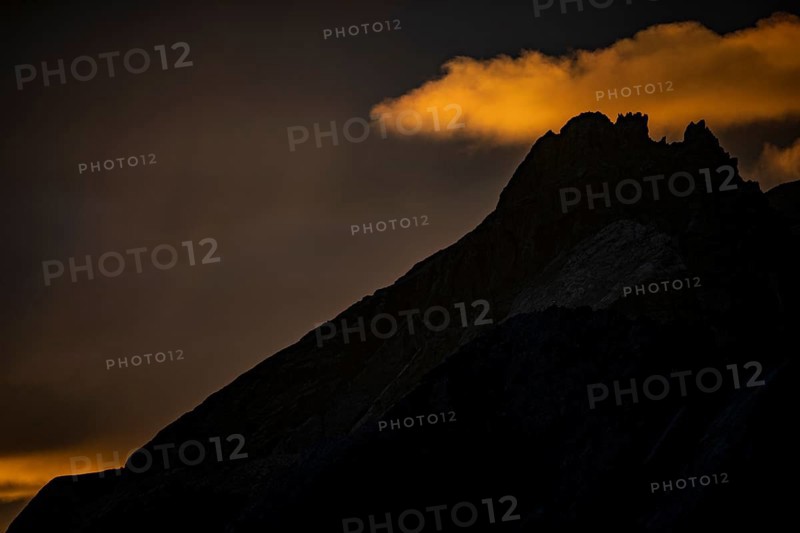Montafon mountains with dramatic cloudy sky at sunrise, Tschagguns, Rätikon, Montafon, Vorarlberg, Austria, Europe