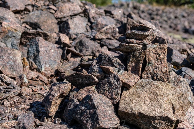 Granite blocks in the former Tjurkö Stenhuggeri quarry, now an industrial monument and open-air museum on the island of Tjurkö near Karlskrona, Blekinge län, Sweden, Europe
