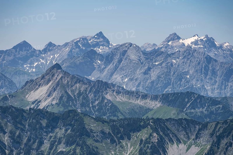 Seekarspitze and Seebergspitze mountain peaks, view from Hochunnütz, Brandenberg Alps, Tyrol, Austria, Europe