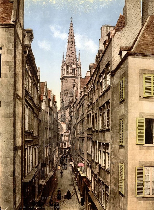 Grand Street, St. Malo, Brittany, France, ca 1890, Historic, digitally restored reproduction from a 19th century original, Record date not stated, Europe