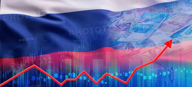 Growth of the Russian economy on the financial graph. Russia financial growth concept, economic recovery