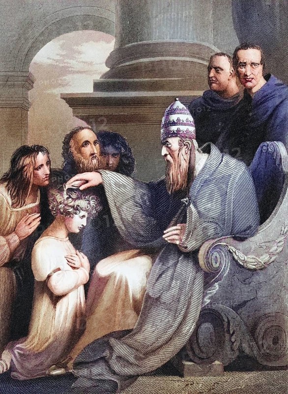 Prince Alfred, later Alfred the Great, in front of Pope Leo IV from The National and Domestic History of England by William Aubrey, London c. 1890, Historical, digitally restored reproduction from a 19th century original, Record date not stated