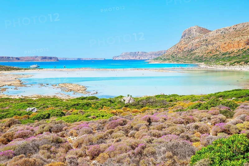 View of Balos bay, Gramvousa Peninsula, Chania, Crete, Greece, Europe