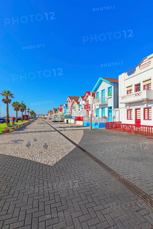 Brightly painted beach homes, Costa Nova do Prado, Aveiro, Portugal, Europe