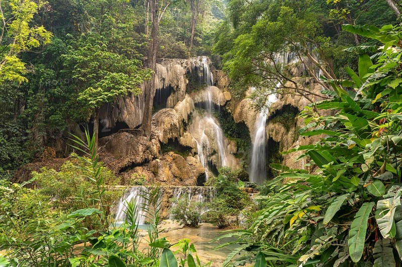 The multi-levelled Kuang Si waterfall near Luang Prabang, Laos, Asia