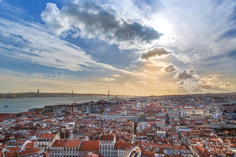 Scenic panoramic views of Lisbon from Saint George Castle (Sao Jorge) lookout