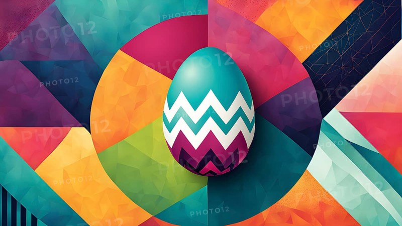 Abstract Easter egg design with geometric patterns, bold colors, and a mix of textures, creating a modern and dynamic look, AI generated
