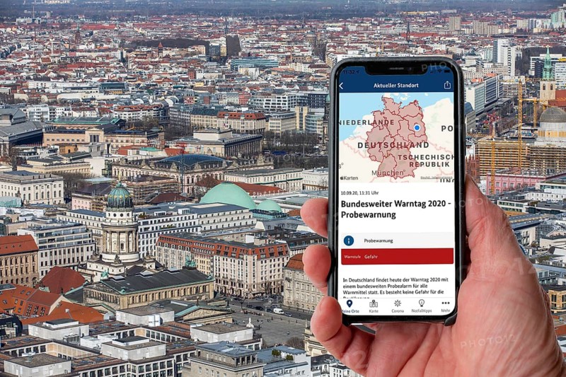 Symbolic image for NINA Warnapp, the Federal Office of Civil Protection and Disaster Assistance, warns the user of various dangers, disasters, storms, Berlin, Germany, Europe
