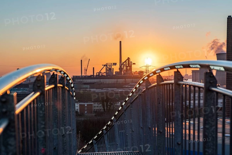 Landmark Angerpark Tiger & Turtle, Magic Mountain, walk-in sculpture in the form of a rollercoaster on the Heinrich-Hildebrand-Höhe spoil tip, HKM steelworks, sunset, Duisburg, North Rhine-Westphalia, Germany, Europe
