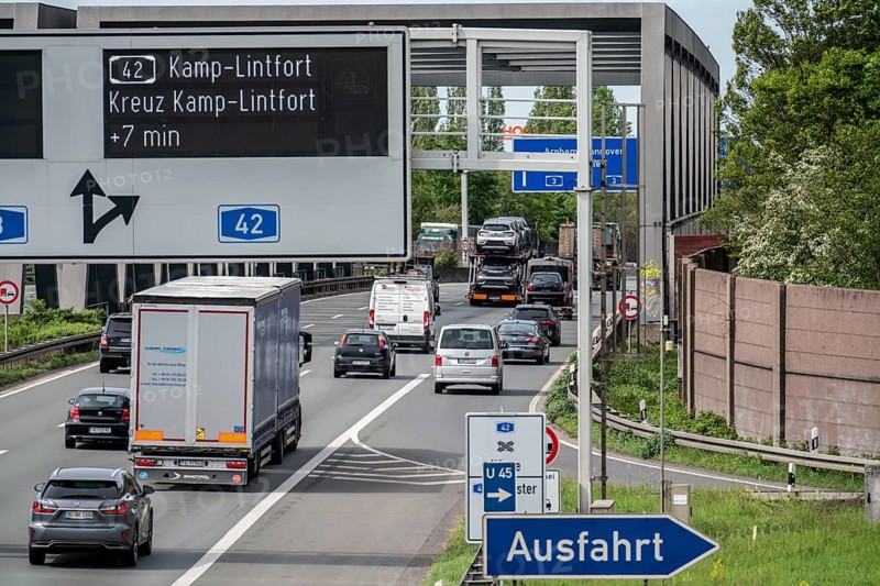 A3 motorway, Oberhausen-West motorway junction, A42 slip road, Oberhausen, North Rhine-Westphalia, Germany, Europe