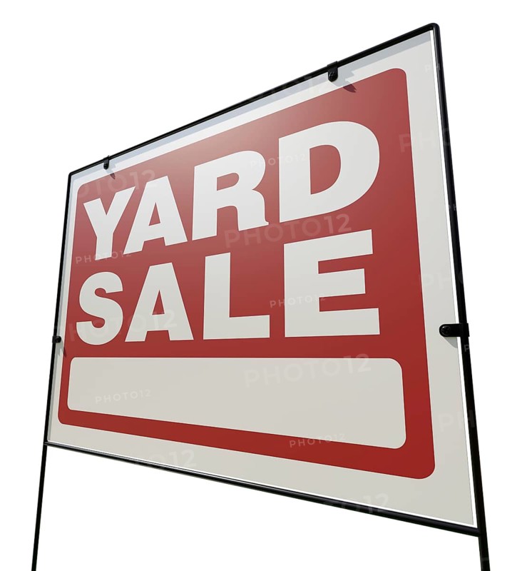 Left facing yard sale lawn sign isolated on a white background