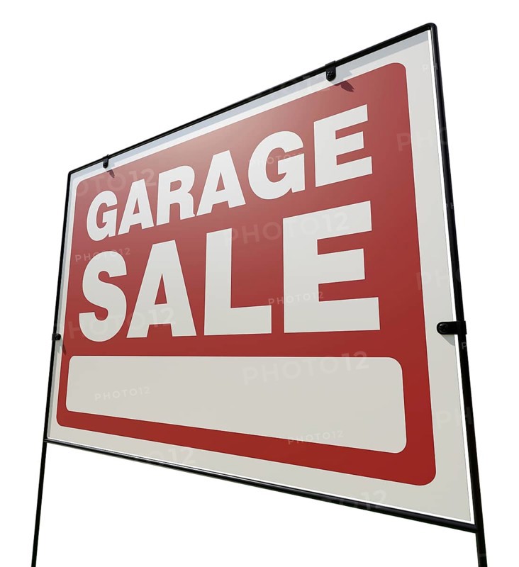 Left facing garage sale yard sign isolated on a white background