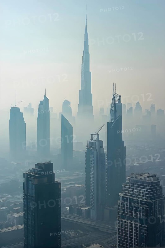 Aerial view of a mega city with smog and pollution, AI generated