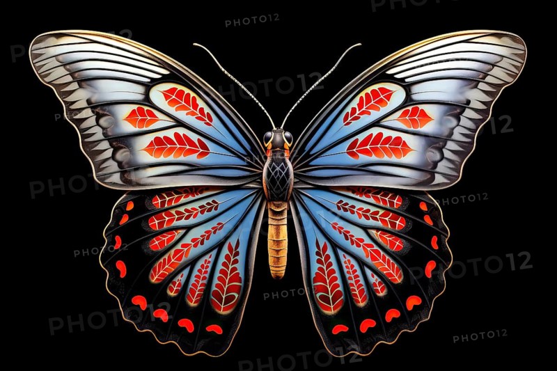 Beautiful, stylized archdukes butterfly on a black background, AI generated