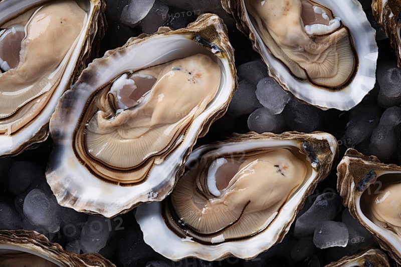 Top view of open oysters. KI generiert, generiert AI generated