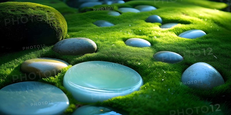 Zen garden bathed in the soft glow of dawn as a serene symbol for relaxation, AI generated
