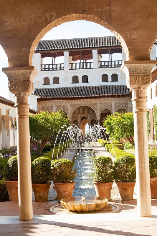 Patio de la Acequia, Court of the water Channel, Generalife palace gardens, Alhambra, Granada, Spain, Europe