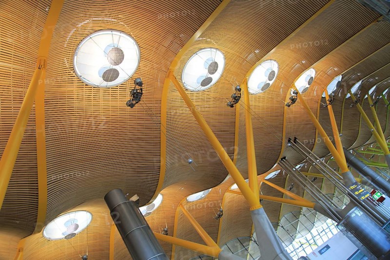Modern architecture ceiling interior of terminal 4 building, Adolfo Suárez Madrid–Barajas airport, Madrid, Spain, Europe