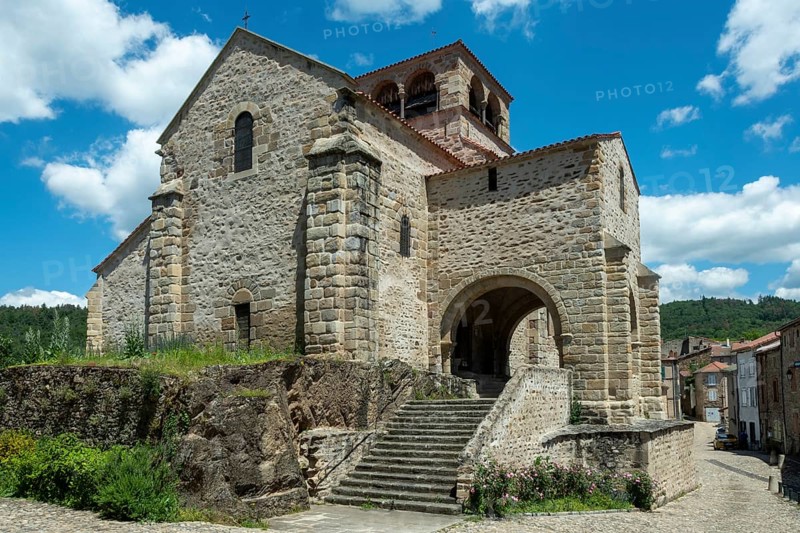 Saint Laurent Collegiate church in Auzon village, Haute Loire, Auvergne-Rhone-Alpes, France, Europe