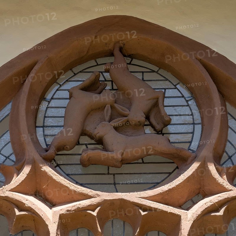 Three-hare window, Paderborn Cathedral, Paderborn, Westphalia, North Rhine-Westphalia, Germany, Europe