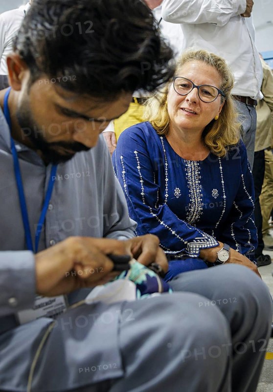 Svenja Schulze (SPD), Federal Minister for Economic Cooperation and Development, visiting Anwar Khawaja Industries PVT. LTD, where footballs are manufactured for the Bundesliga, among others. Sialkot, 23.08.2024. Photographed on behalf of the Federal Ministry for Economic Cooperation and Development