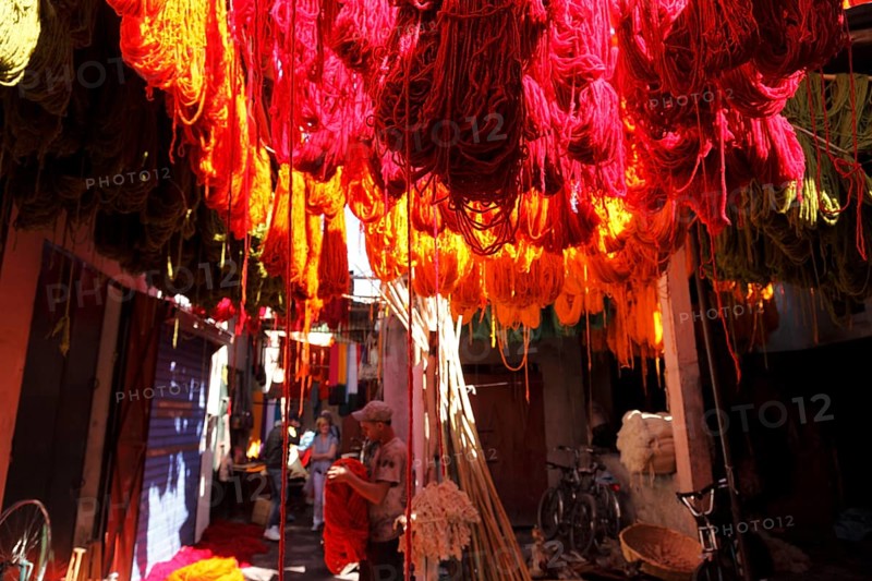 In the dyers' souk in Marrakech, Morocco, Africa