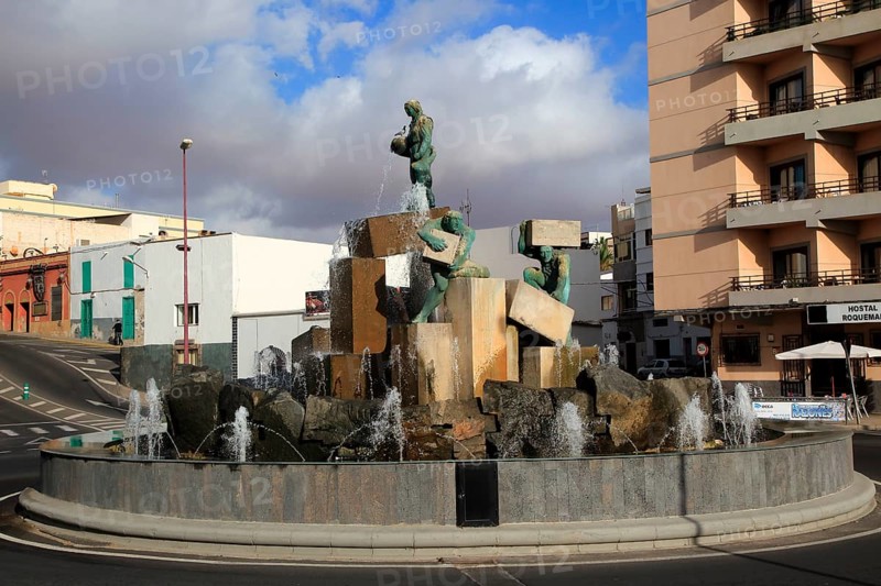 Water fountain sculpture in town centre, Puerto del Rosario, Fuerteventura, Canary Islands, Spain, Europe