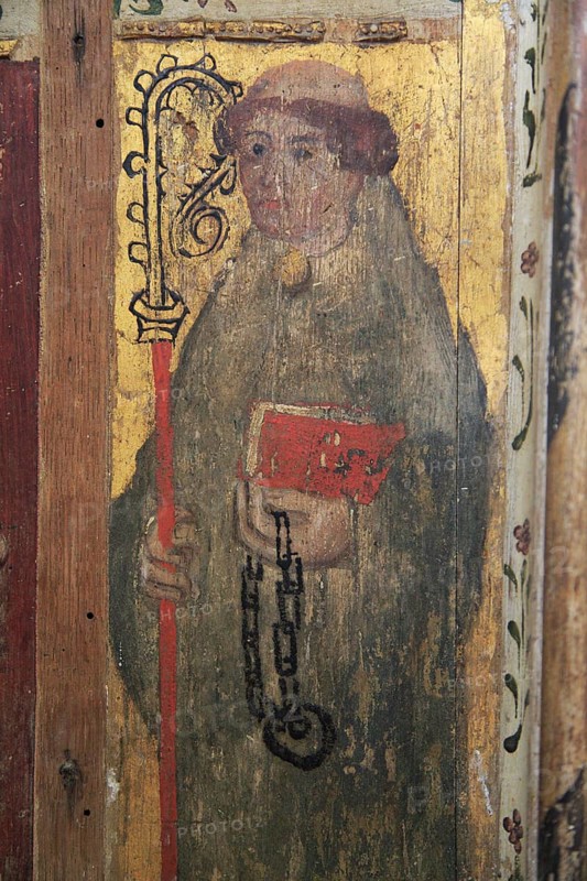 Saint Leonard of Noblat, medieval rood screen paintings, St Andrew church, Westhall, Suffolk, England, UK
