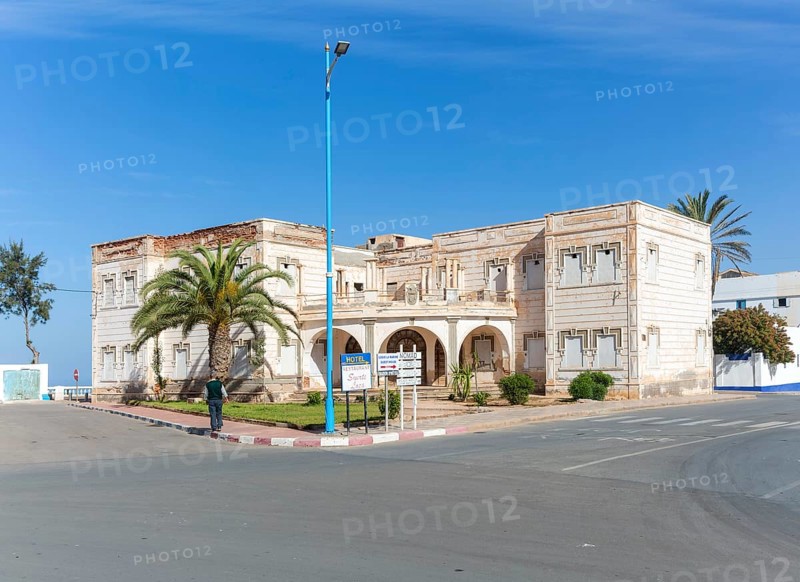 Art Deco architecture disused Spanish abandoned Spanish Consulate colonial building, Sidi Ifni, Morocco, North Africa, Africa