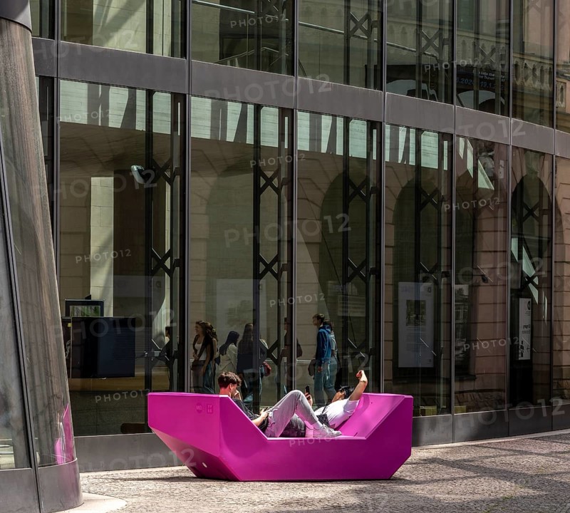 Plastic furniture in pink in front of the German Historical Museum, Berlin, Germany, Europe