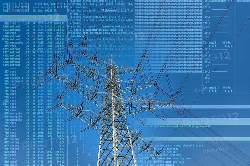 Symbolic image of critical infrastructure, blackout risk, cyberterrorism, high-voltage pylons of 380 KV and 110 KV high-voltage lines, in Herne city border to Gelsenkirchen, critical infrastructure