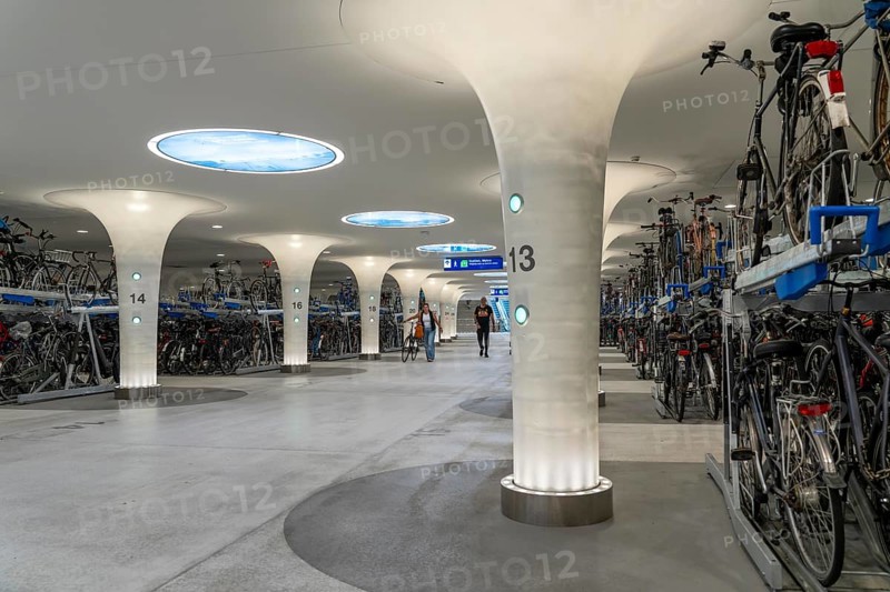 New bicycle car park at Amsterdam Central station, Stationsplein, space for around 7000 bicycles, largest in Amsterdam, digitally monitored, underground, direct connection to the station and metro, Netherlands