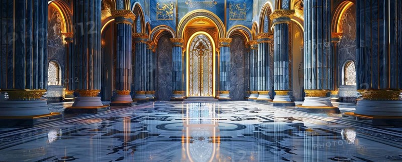 Royal palace decorated with marble and gold. Luxury expensive columns and ornaments in royal style, AI generated