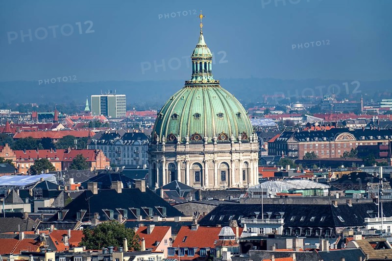Panorama view over the city centre of Copenhagen, dome of the Protestant Frederiks Kirke, Denmark, Europe