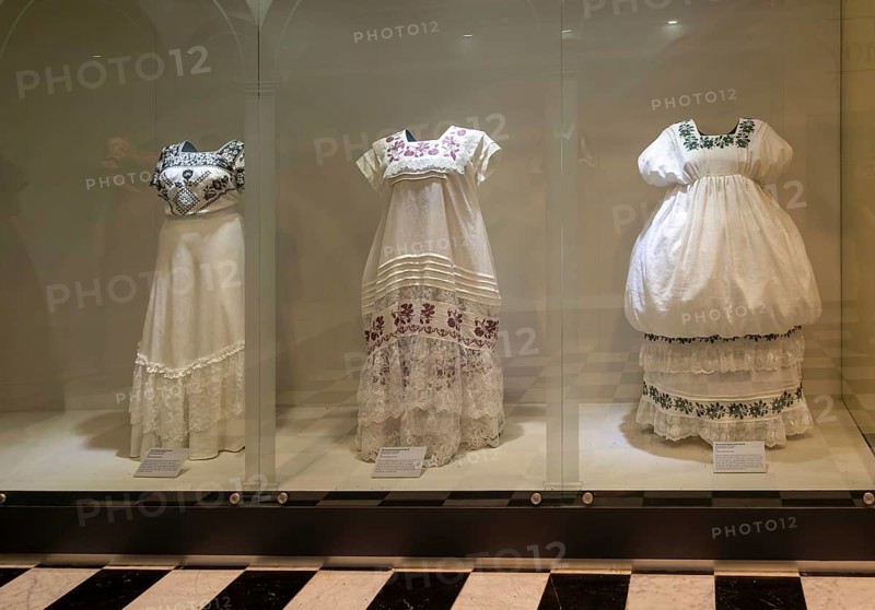 Interior of city museum, Campeche city, Campeche State, Mexico Spanish colonial female clothing display