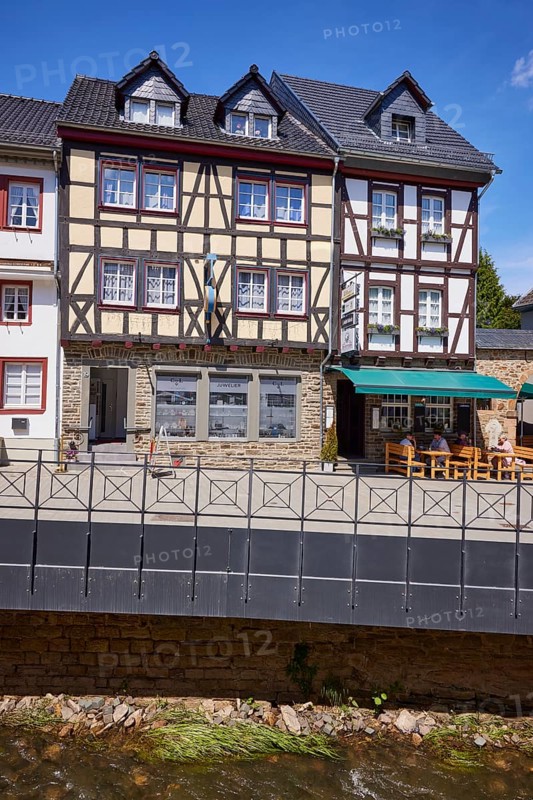 Historic half-timbered houses in the pedestrian zone of the old town centre of Bad Münstereifel, Eifel, Euskirchen district, North Rhine-Westphalia, Germany, Europe