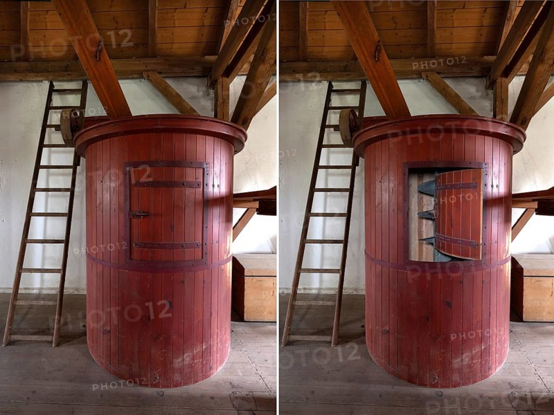 Flour silo with screw conveyor, former grain mill, Middle Franconia, Bavaria, Germany, Europe