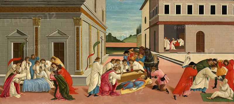 Drei Wunder des Heiligen Zenobius (ca. 1500), Three Miracles of Saint Zenobius, Painting by Sandro Botticelli (1 March 1445, 1510), one of the most important Italian painters and draughtsmen of the early Renaissance, Historic, digitally restored reproduction from an original, Record date not stated
