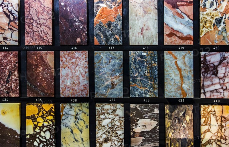 Collection of colourful marble texture samples