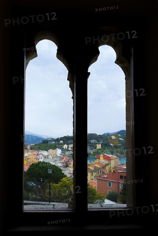 Window View over City of Sestri Levante, Liguria, Italy, Europe