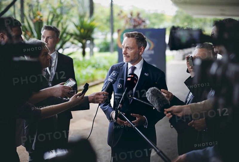 Christian Lindner (FDP), Federal Minister of Finance, photographed during a press statement after a meeting of the G20, G7 finance ministers and central bank governors, in Sao Paulo, 28 February 2024. Photographed on behalf of the Federal Ministry of Finance (BMF)
