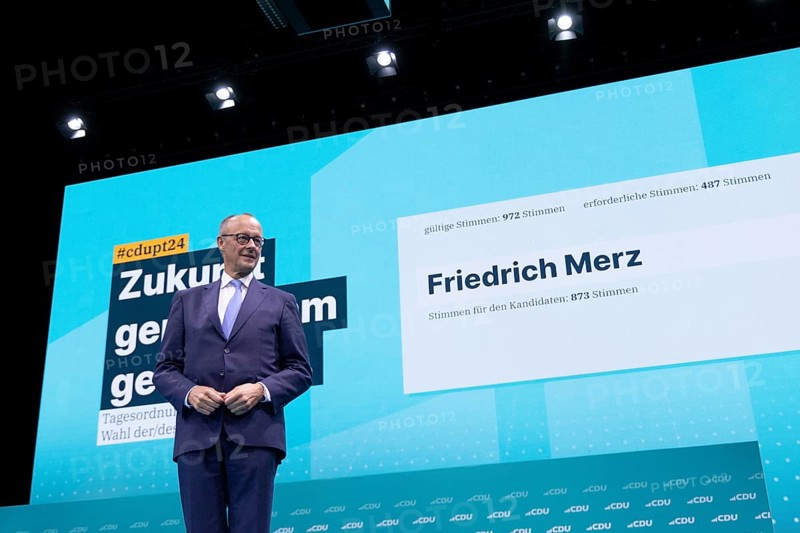 Berlin, Germany, 6 May 2024: Friedrich Merz, party chairman of the Christian Democratic Union of Germany (CDU), after his re-election as party chairman, during the party conference of the CDU Germany 2024, Europe